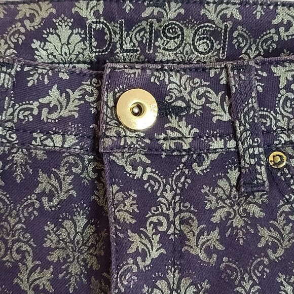 DL1961 Emma Legging Skinny Jeans Ornate Demask Purple Gold Size 25 - Picture 10 of 16